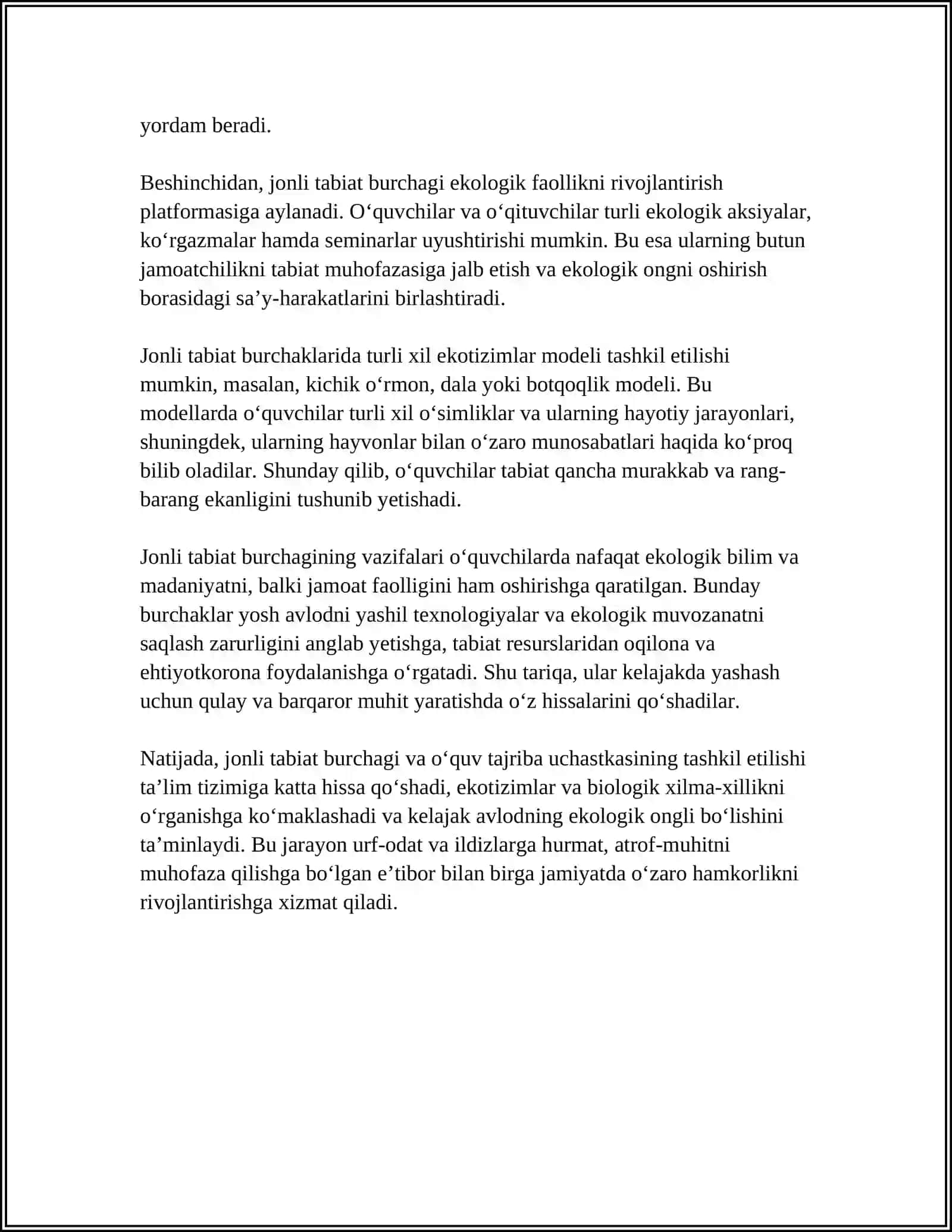 JONLI TABIAT BURCHAGI, OʻQUV TAJRIBA UCHASTKASI VA ULARNI TASHKIL ETISH 4
