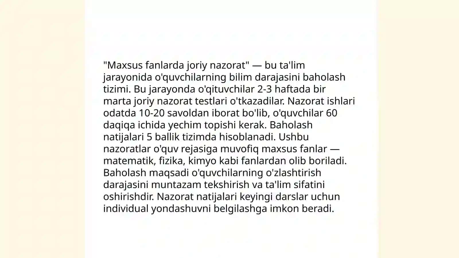 Maxsus fanlarni o'qitishda nazorat turlari 4