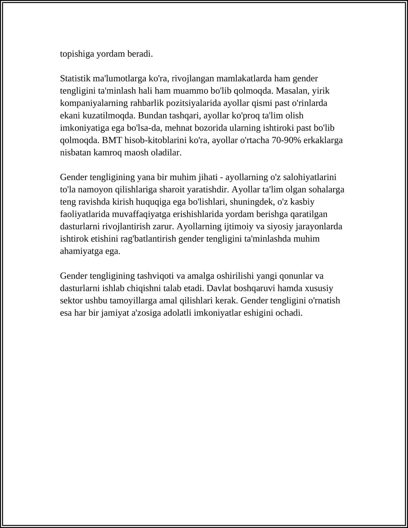 REFERAT: GENDER TENGLIGI, UNING MAZMUN VA MOHIYATI 4