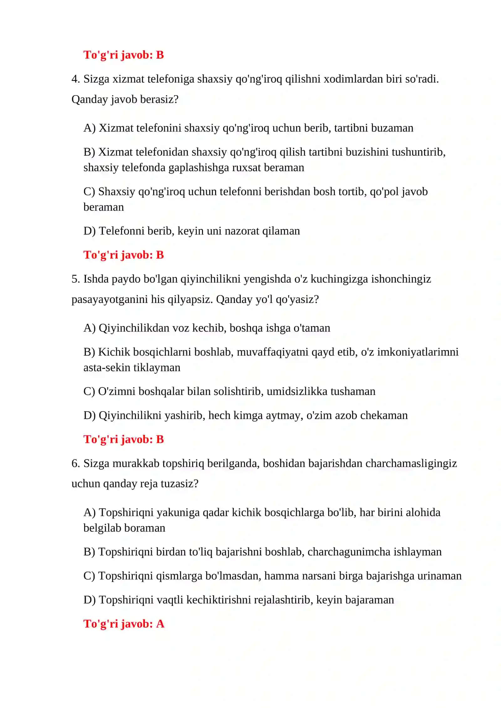 BOJXONA SHAXSIYAT TESTLARI 4