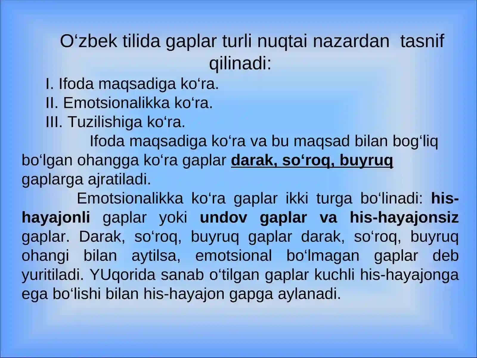 Gap bo‘laklari. Bosh bo‘laklar. Ega, uning ifodalanishi. Kеsim, uning ifodalanishi, turlari. Kеsimning ega bilan shaxs va sonda mosligi.Ega bilan kеsim orasida tirе(-)ning ishlatilishi 4