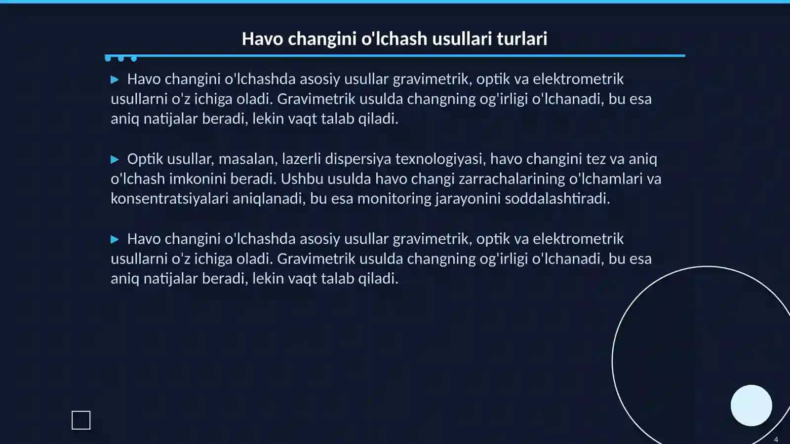 Changga qarshi kurash havo changini oʻlchash usullari 4