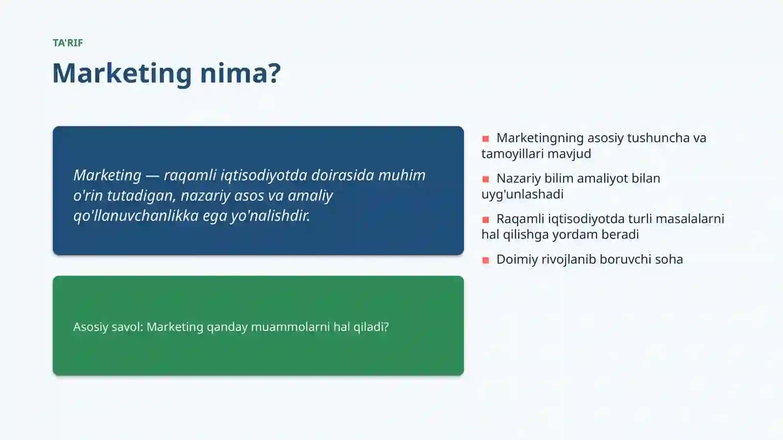 RAQAMLI IQTISODIYOTDA • #740169 Marketing Asoslari va tushunchasi 4