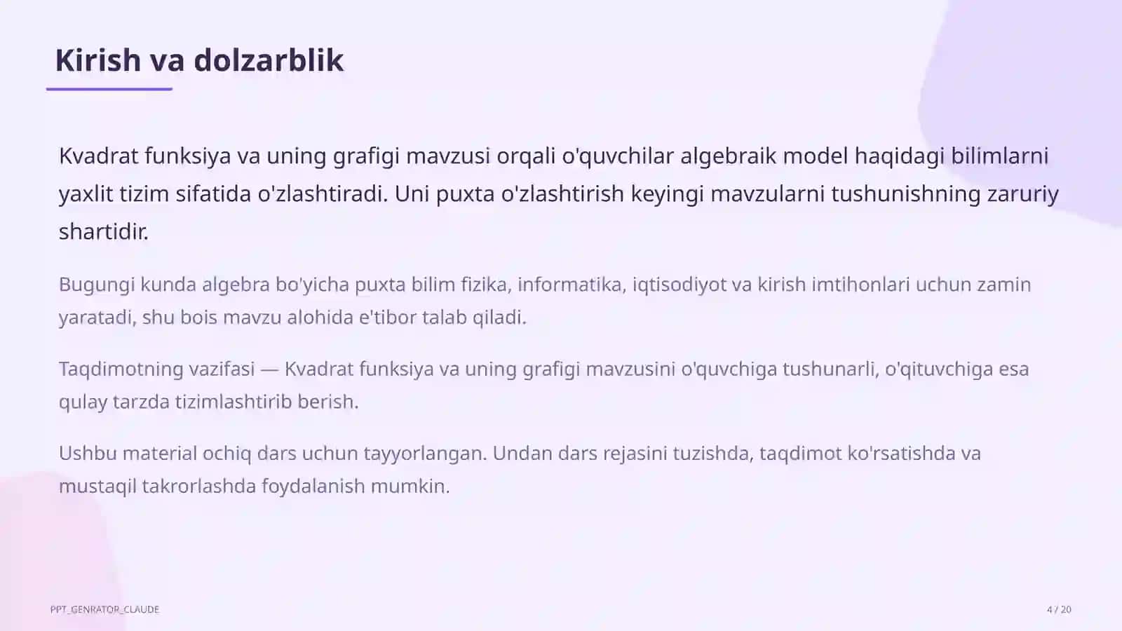 Kvadrat funksiya va uning grafigi (9-sinf) 4