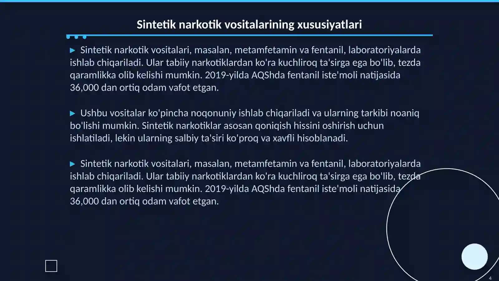 Tabiiy va sintetik narkotik vositalari.Foydasi va zarari 4