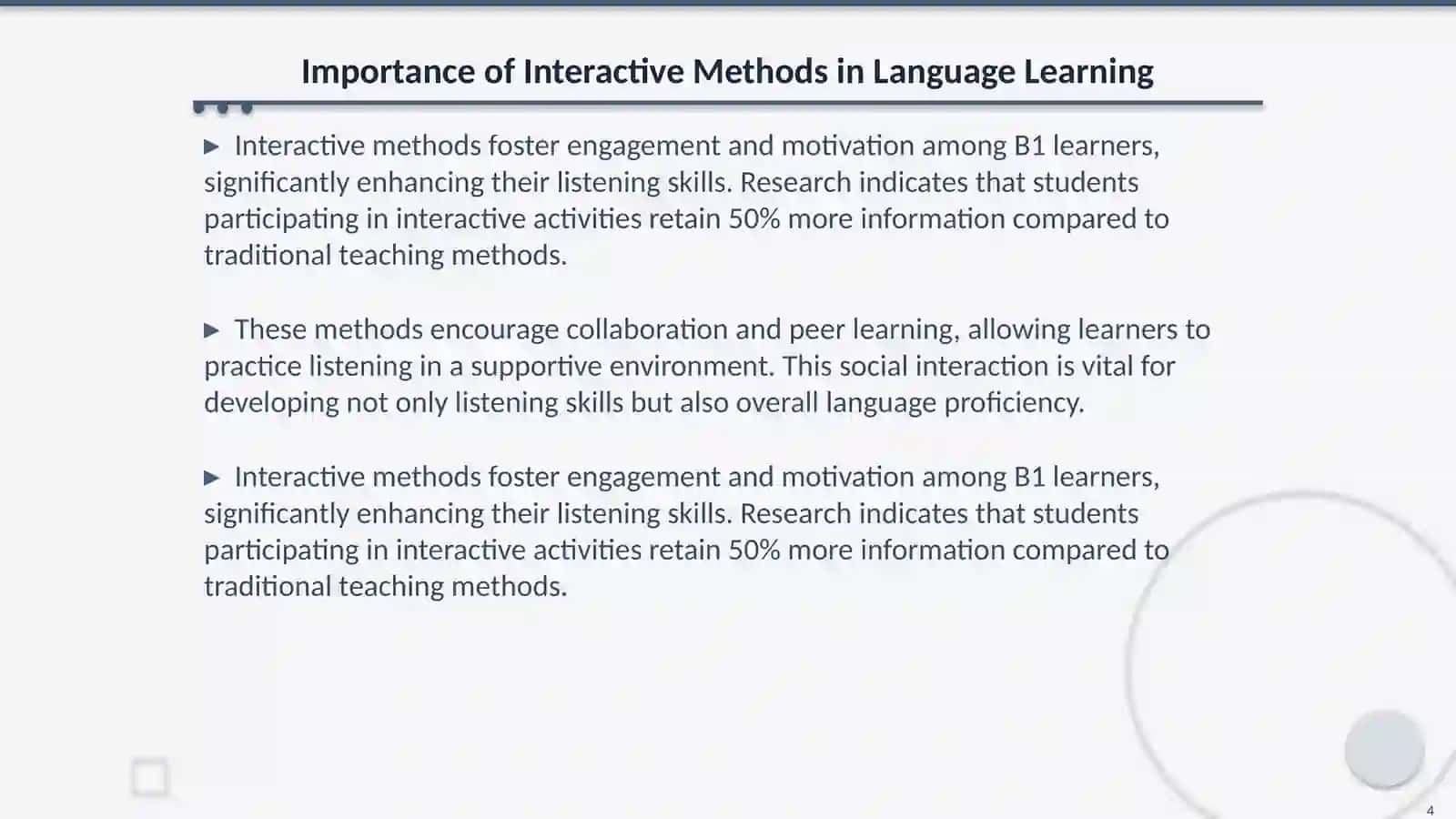 Developing listening skill through interactive methods for b1 level learners 4