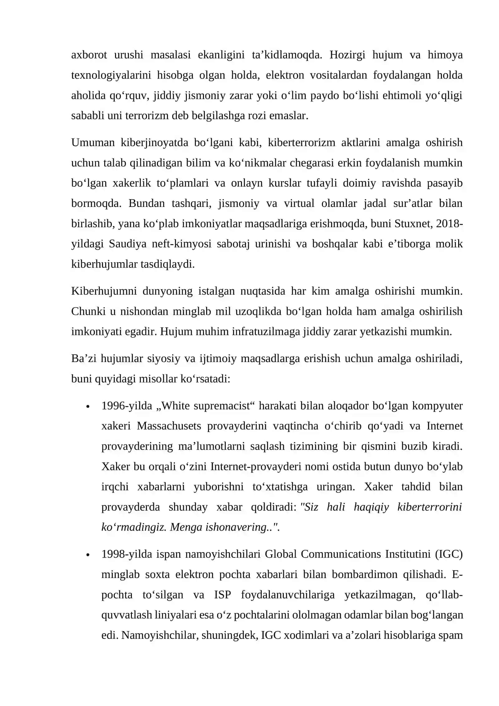 Kibermakon, kiber terrorizm kiber zo’ravonlik (cyberbullying) tushunchalarining mohiyati 4