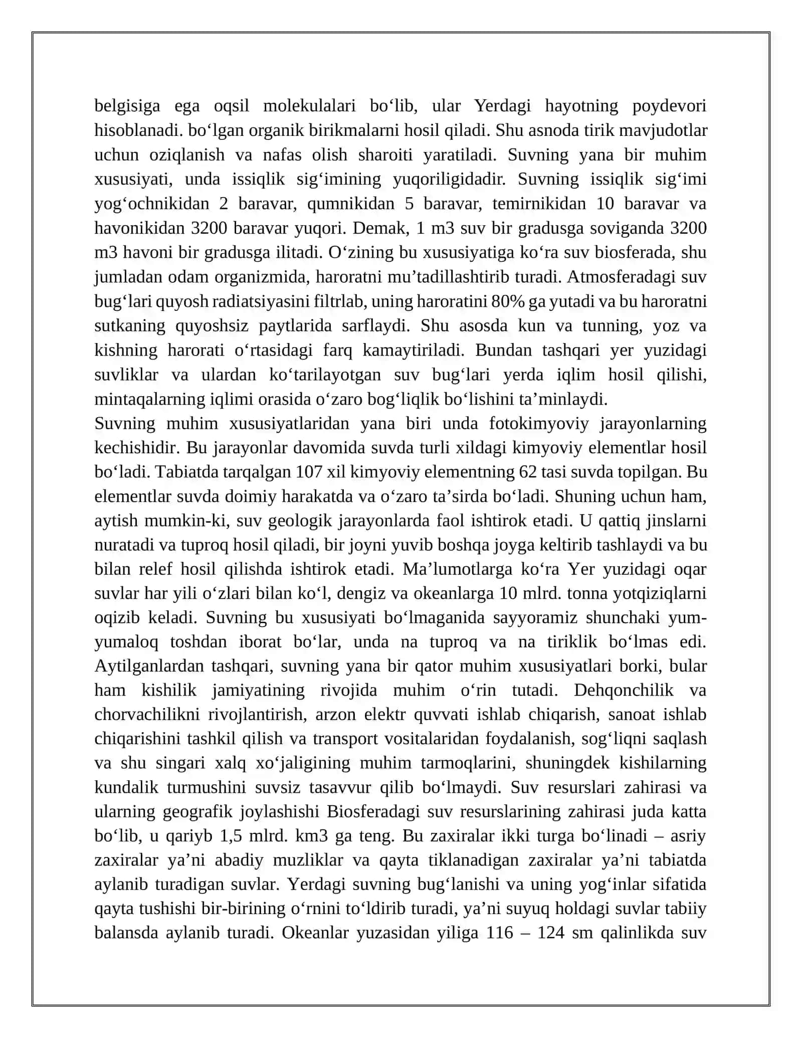MUSTAQIL ISH: Gidrosferani himoya qilish. Oqar suvlarni tozalash va ularni klassifikatsiyalash 4