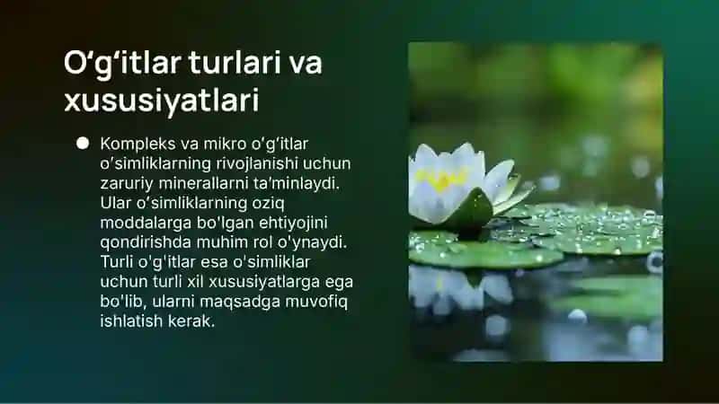 Kompleks va mikro oʻgʻitlarni oʻsimliklar hayotidagi ahamiyati 4