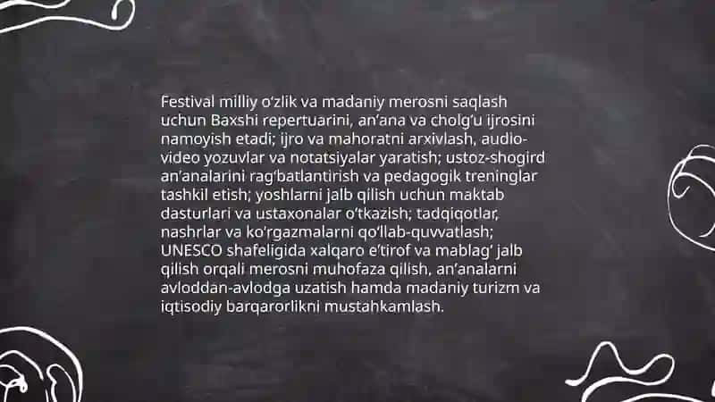 YUNESKO shafeligida oʻtkaziladgan Baxshichlik san'ati festivali milliy oʻzlikni targʻibotchisidr 4