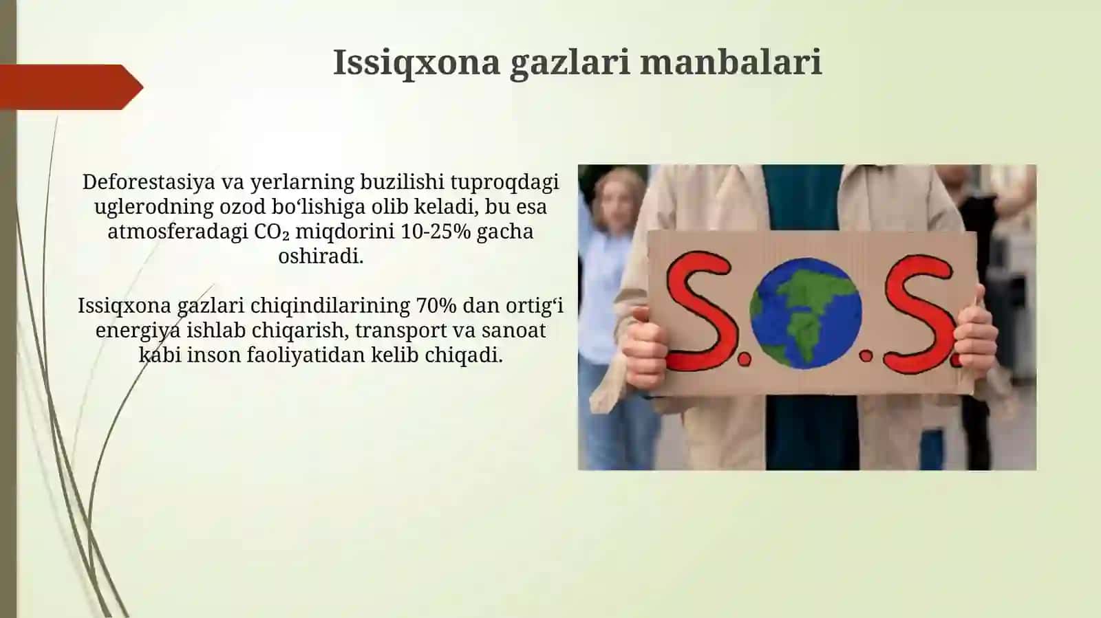 Iqlim o‘zgarishini keltiruvchi omillar manbalar va o'zgarishni oldini olish bo'yicha chora tadbirlar 4