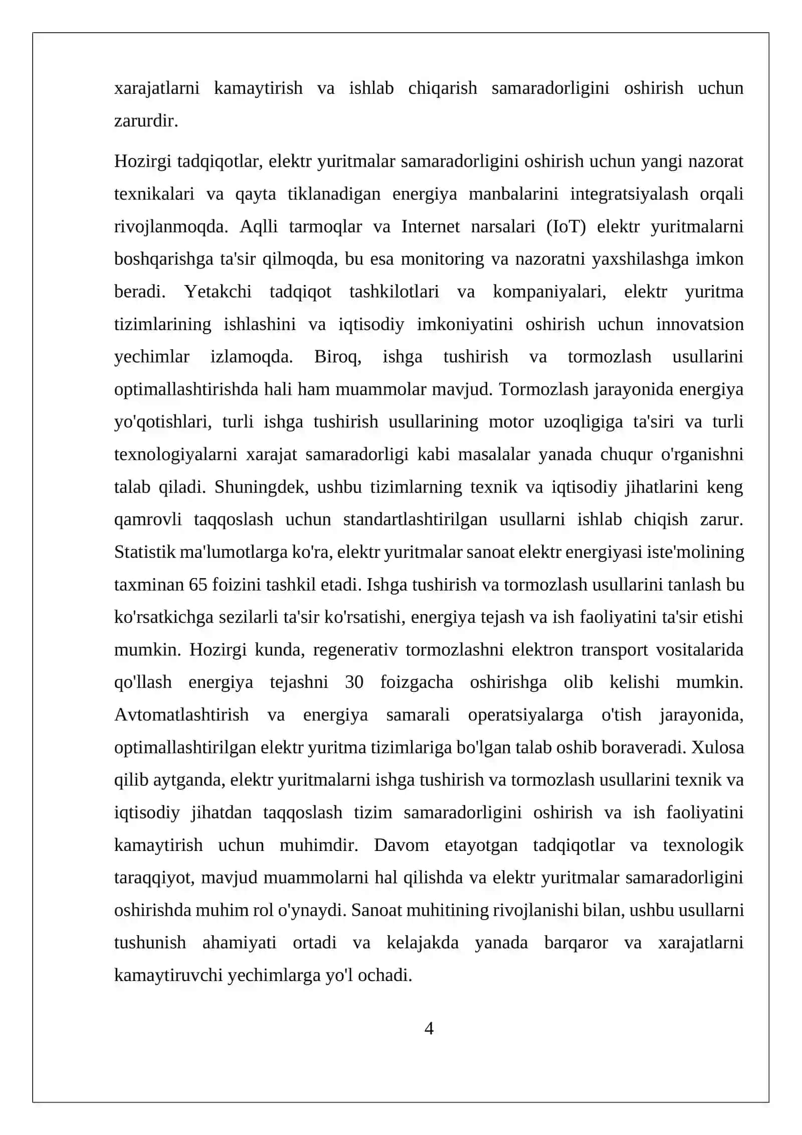 MUSTAQIL ISH ELEKTR YURITMALARNI ISHGA TUSHIRISH VA TORMOZLASH USULLARINI TEXNIK IQTISODIY JIHIHATDAN TAQQOSLASH 4