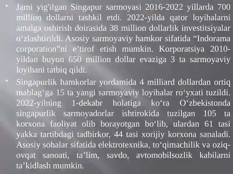 Ozbekiston-Singapur munosabatlari 4