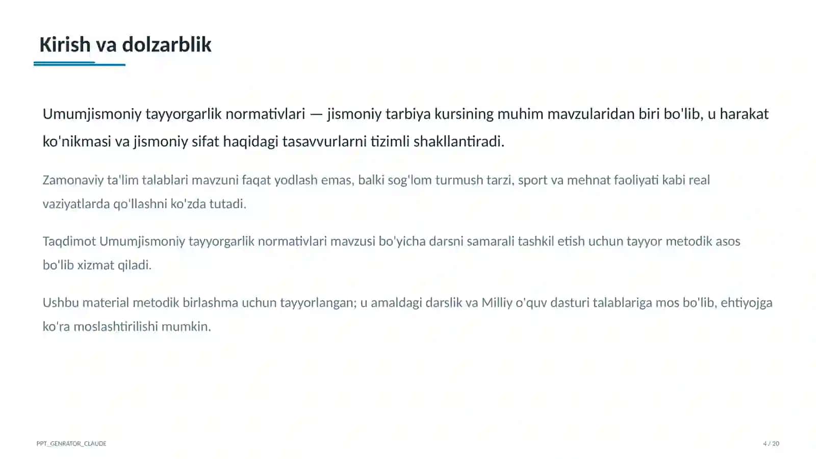 Umumjismoniy tayyorgarlik normativlari (10-sinf) 4