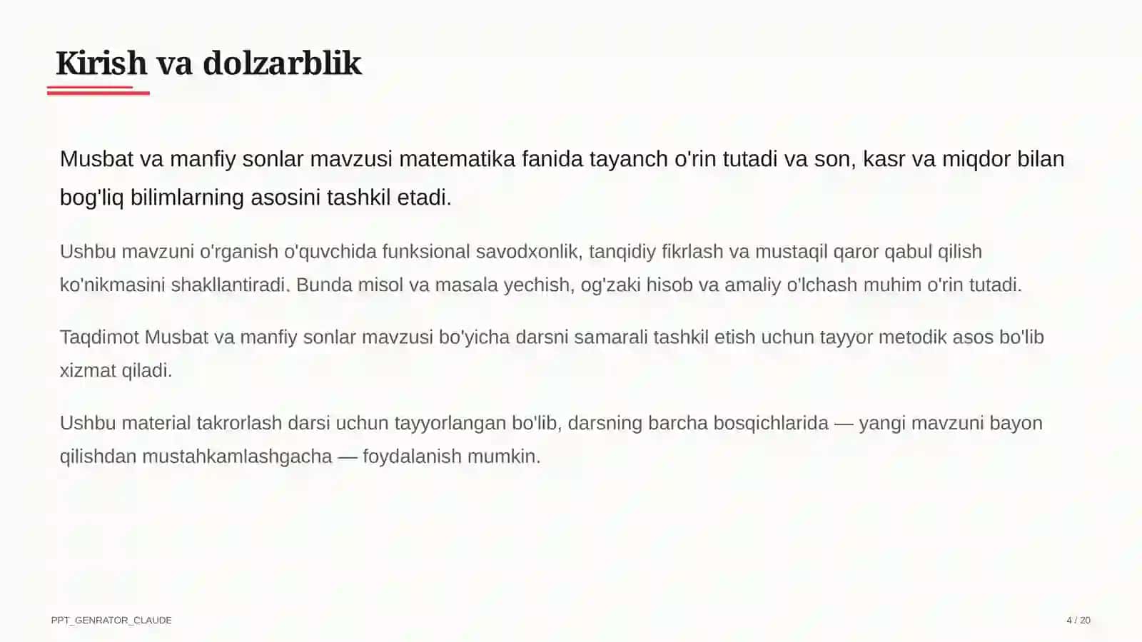 Musbat va manfiy sonlar (6-sinf) 4