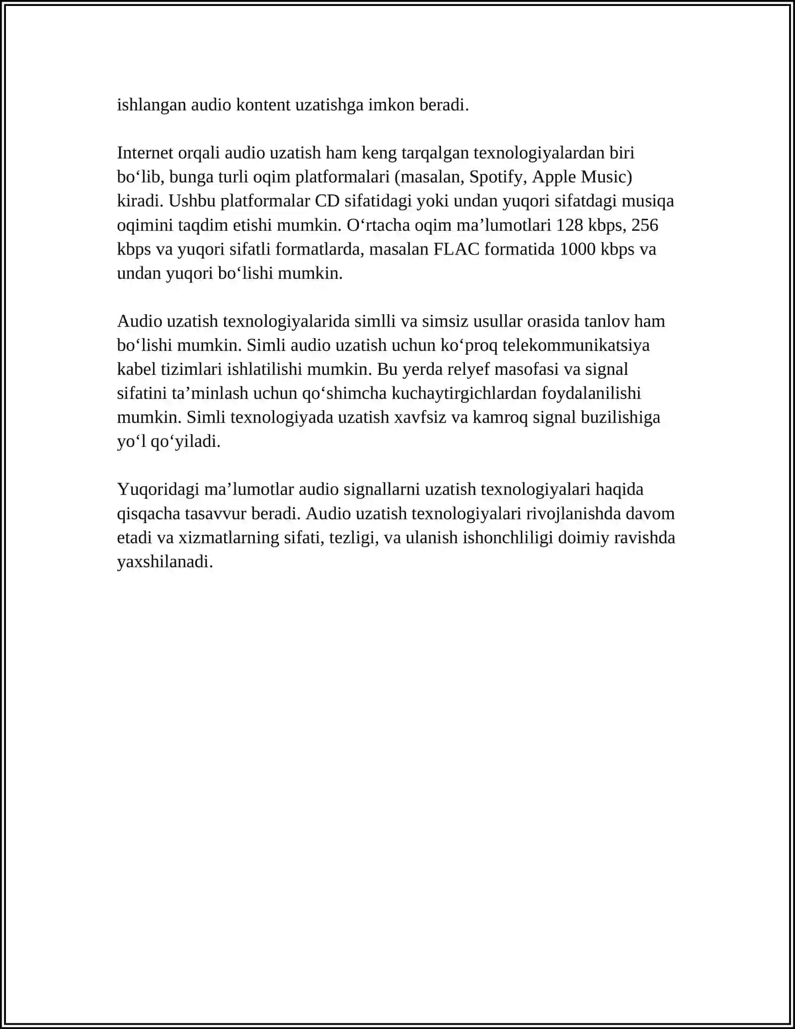 AUDIO SIGNALLARNI UZATISH. FAKS SIGNALI. TELEVIDENIE SIGNALLARINI UZATISH. TELEFON SIGNALI 4