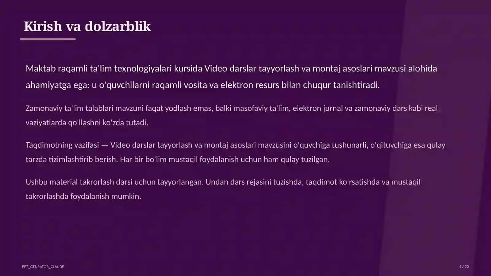 Video darslar tayyorlash va montaj asoslari 4