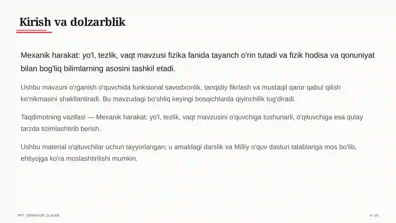Mexanik harakat: yo'l, tezlik, vaqt (6-sinf) 4