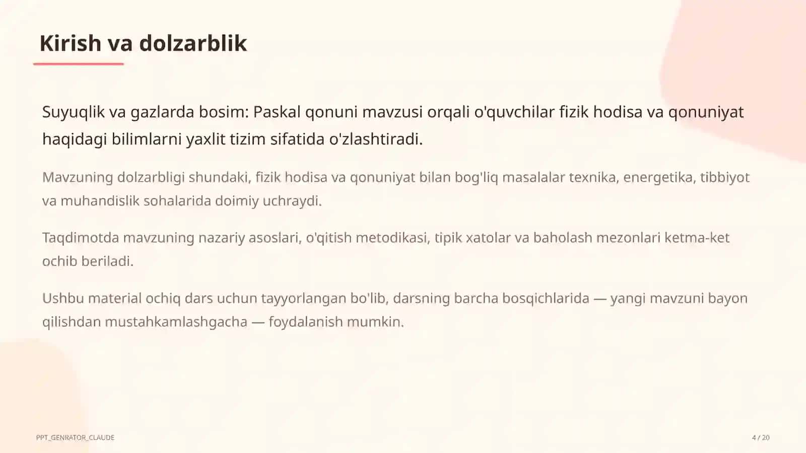 Suyuqlik va gazlarda bosim: Paskal qonuni (7-sinf) 4