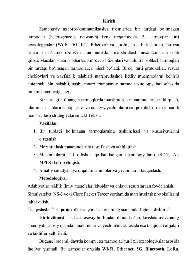 Bir turdagi bo‘lmagan tarmoqlarda marshrutlash muammolari 4