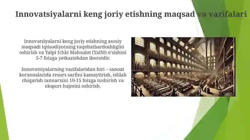 Iqtisodiyotga innovatsiyalarni keng joriy qilish sanoat korxonalari va ilm-fan muassasalari 4