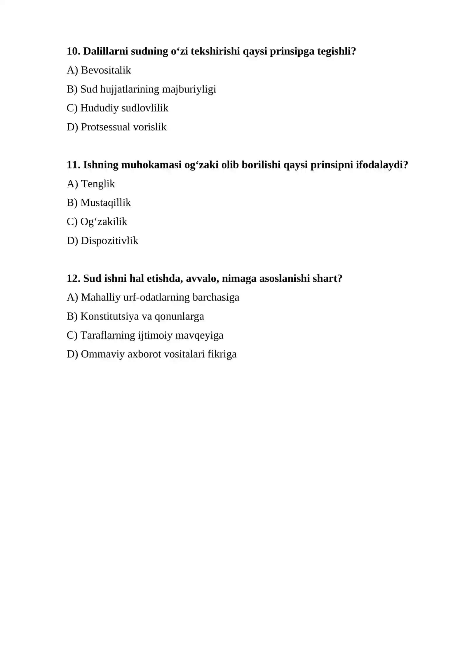 Fuqarolik sud ishlarini yuritishning vazifalari va prinsiplari TEST. 4