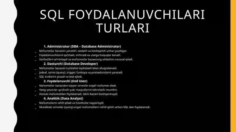 SQLda foydalanuvchilarni boshqarish va huquqlarni taqsimlash 4