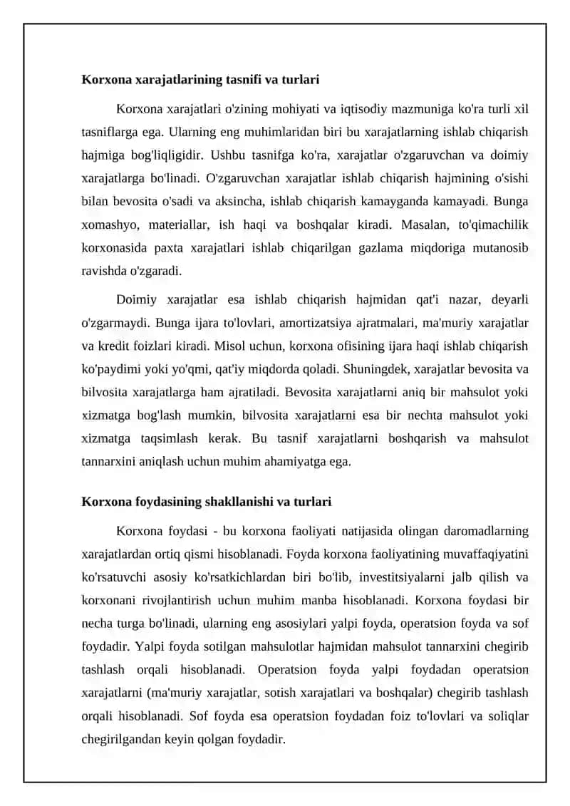 Korxona xarajatlari va foydasi 4