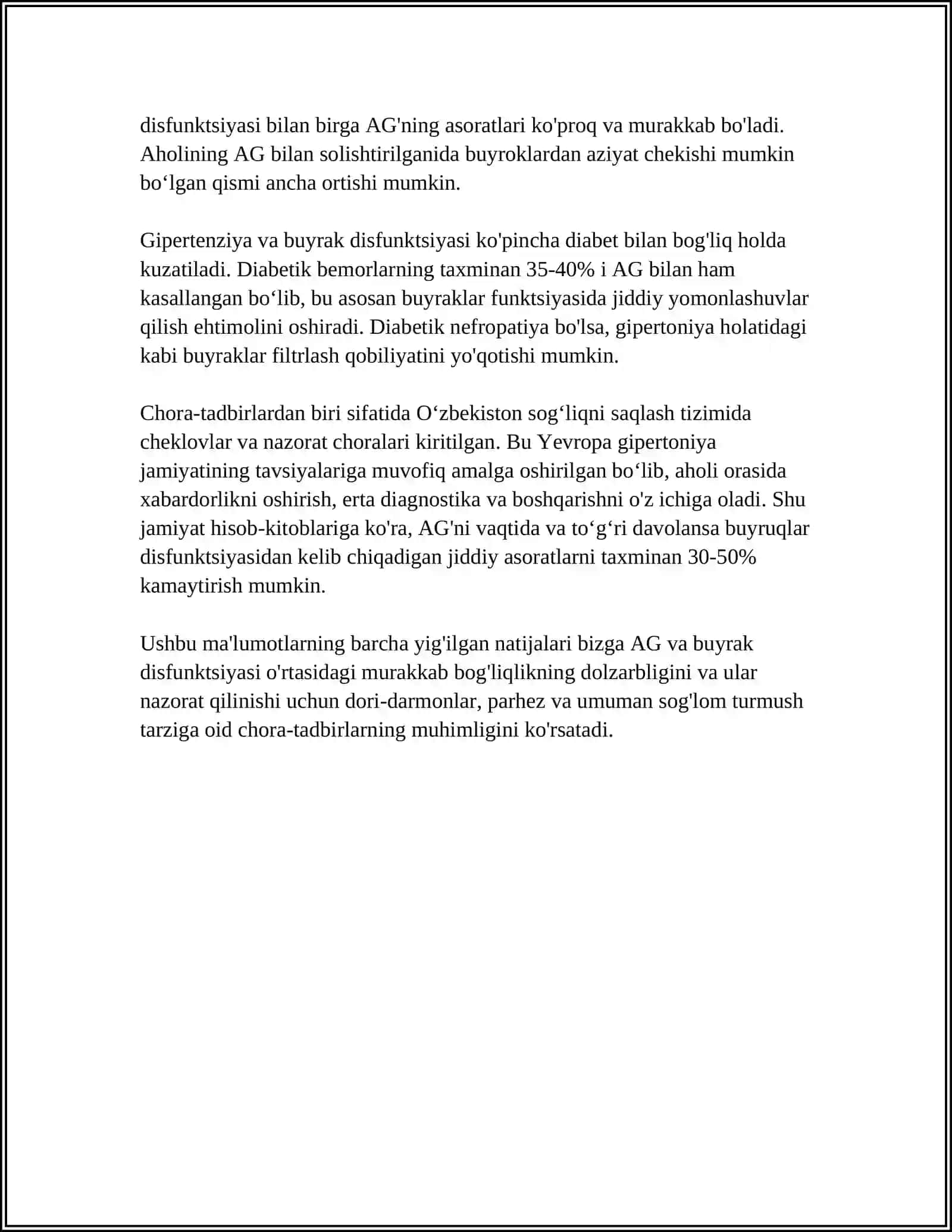 ARTERIAL GIPERTENZIYADA BUYRAKLAR DISFUNKSIYASINING RIVOJLANISHINI ERTA TASHXISLASH USULLARI 4