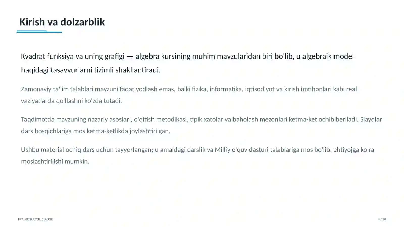 Kvadrat funksiya va uning grafigi (9-sinf) 4
