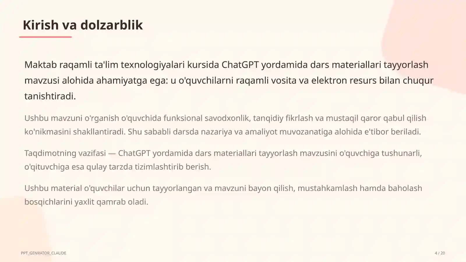 ChatGPT yordamida dars materiallari tayyorlash 4