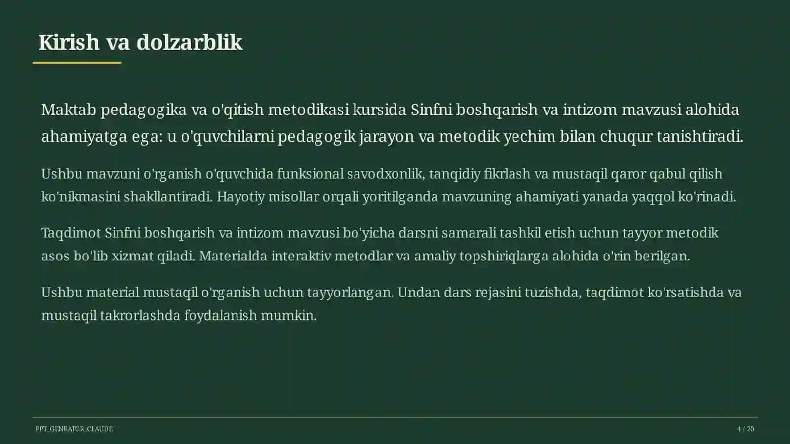 Sinfni boshqarish va intizom 4