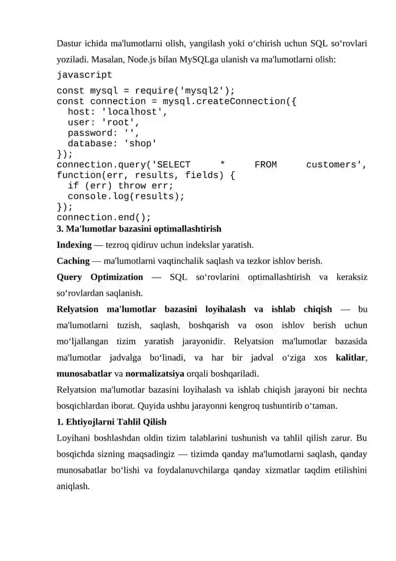 Relyatsion ma'lumotlar bazasini loyihalash va ishlab chiqish 4