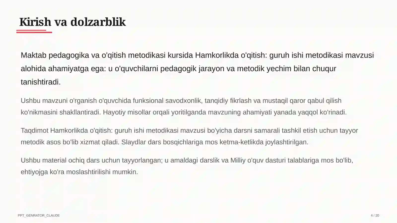Hamkorlikda o'qitish: guruh ishi metodikasi 4