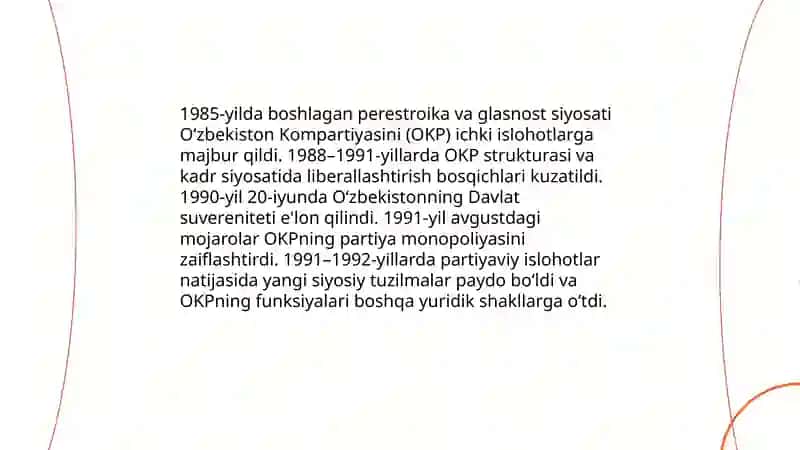 Mustaqillikka erishish arafasida O'zbekistondagi ijtimoiy siyosiy jarayonlar 4