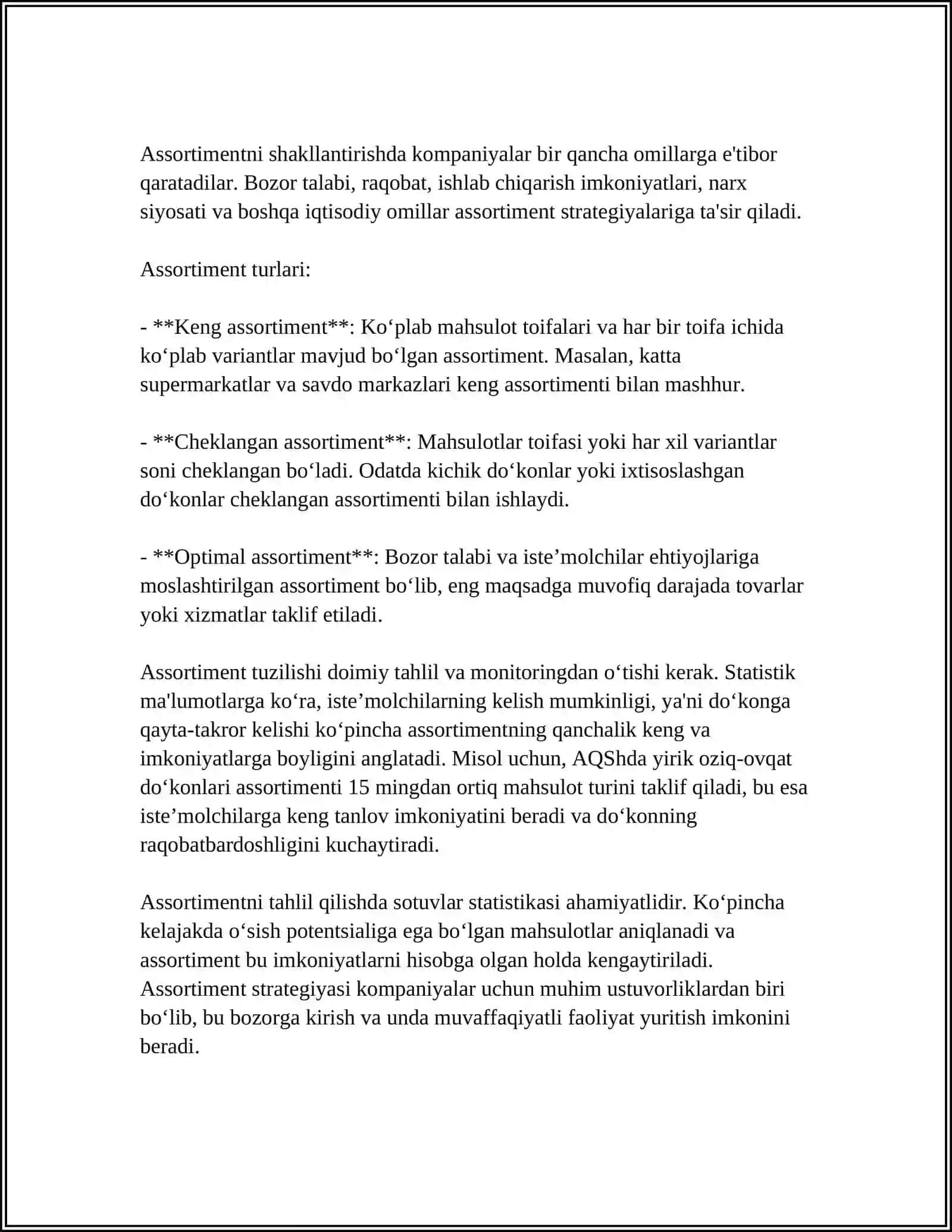 ASSORTIMENT TUSHUNCHASI VA UNING TASNIFLANISHI 4