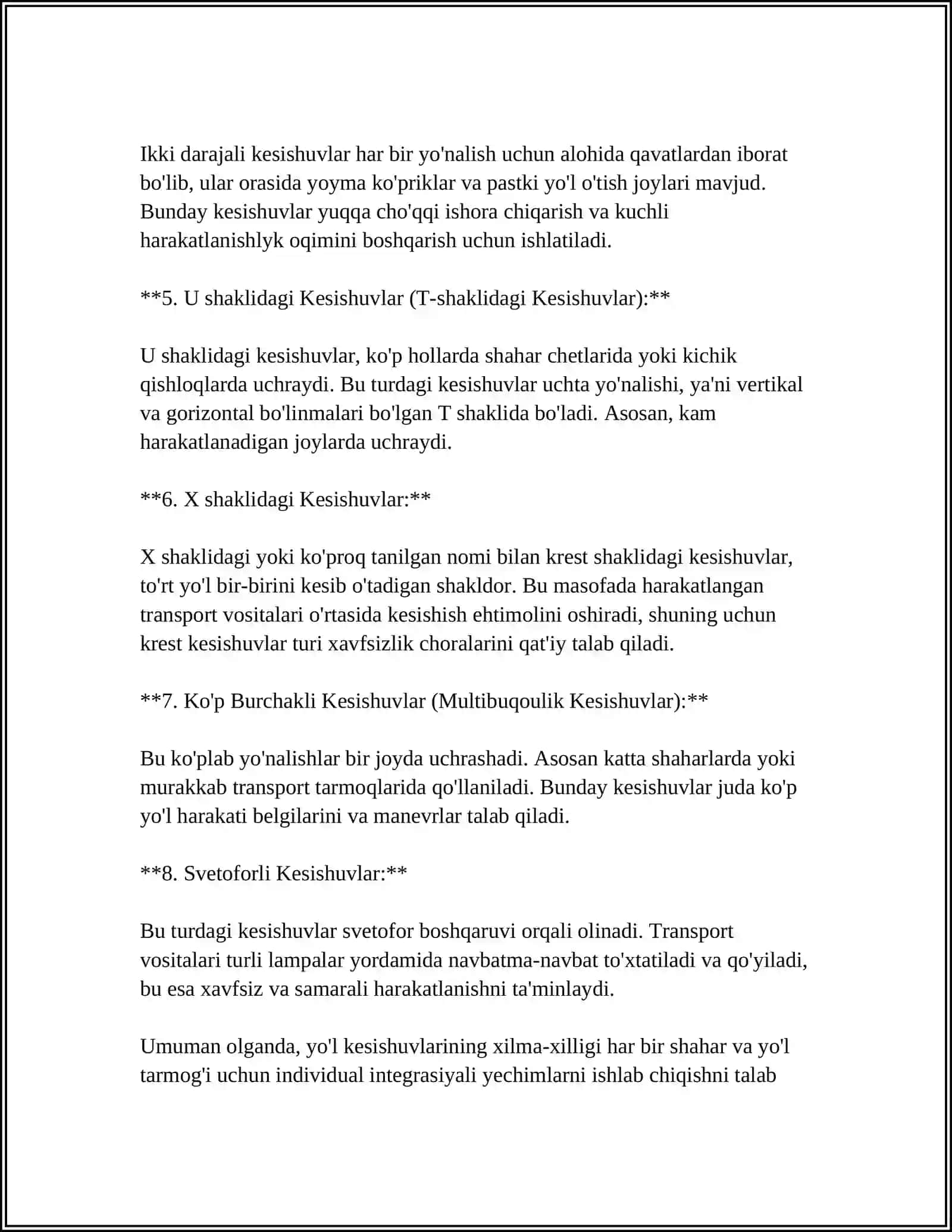 AVTOMOBIL YO'LLARINING HAR XIL SATHDAGI KESISHUVLARINI LOYIHALASH 4