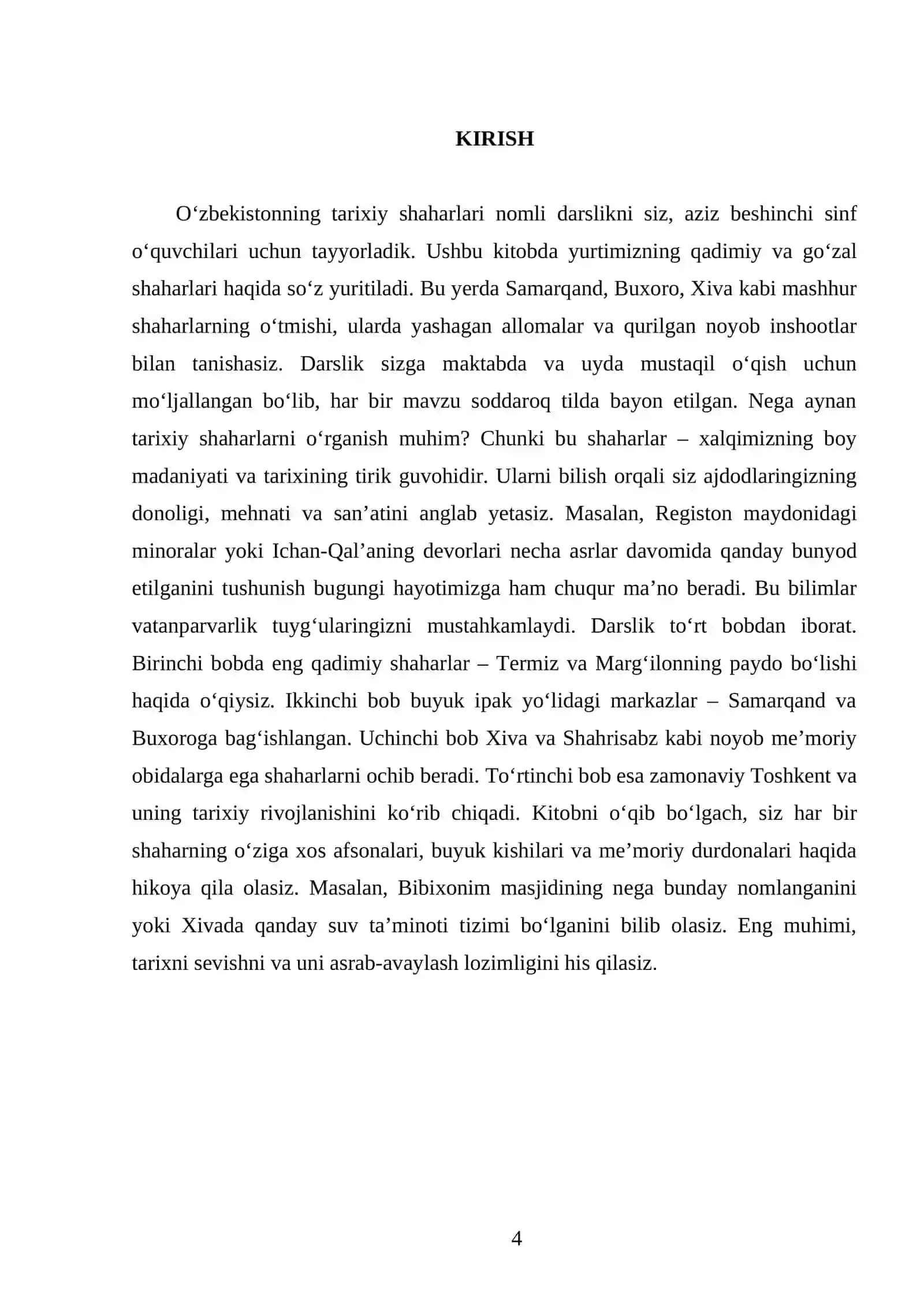 O‘ZBEKISTONNING TARIXIY SHAHARLARI. 5 - SINF 4