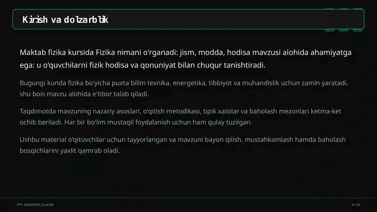 Fizika nimani o'rganadi: jism, modda, hodisa (6-sinf) 4