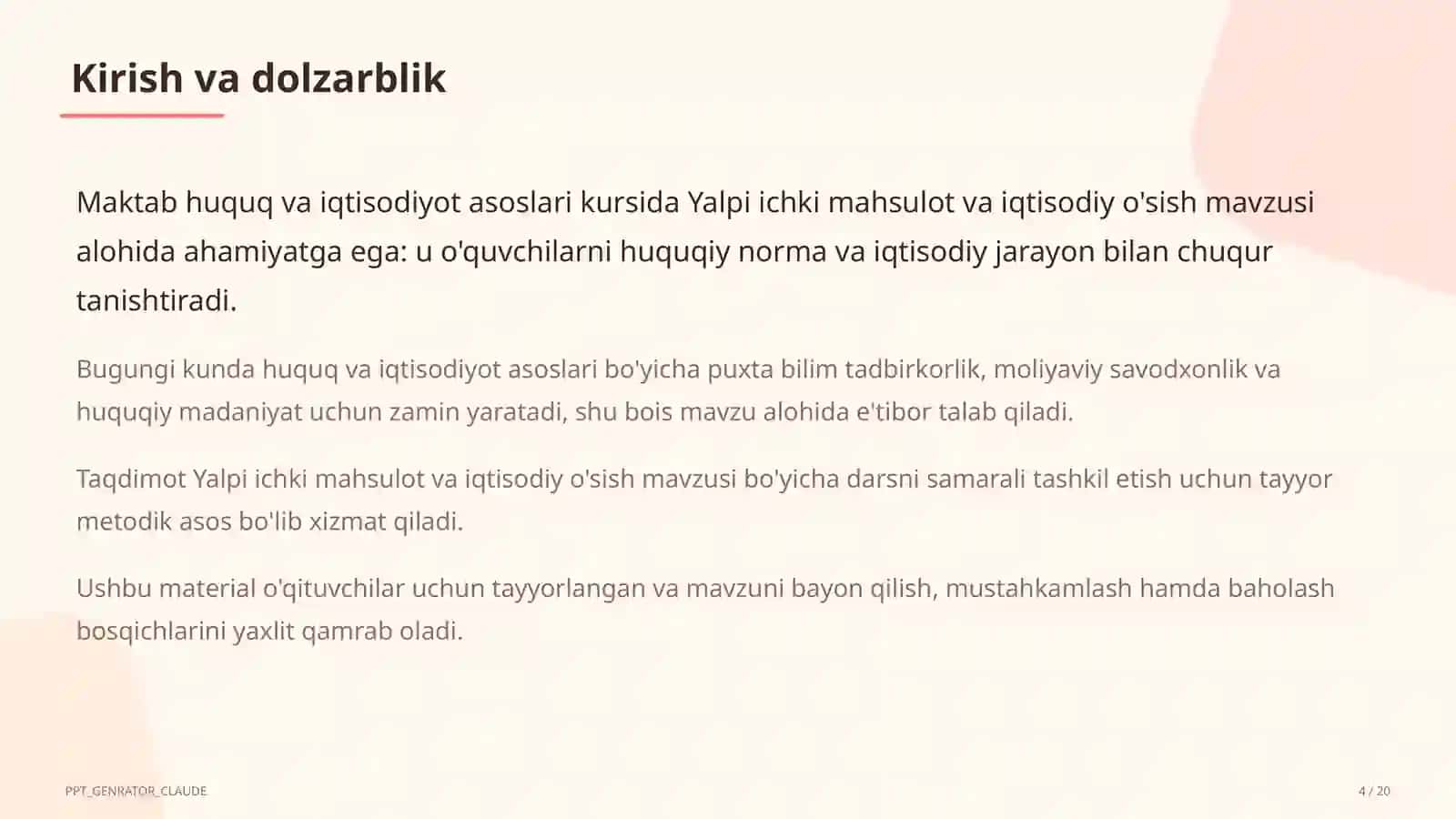 Yalpi ichki mahsulot va iqtisodiy o'sish (11-sinf) 4