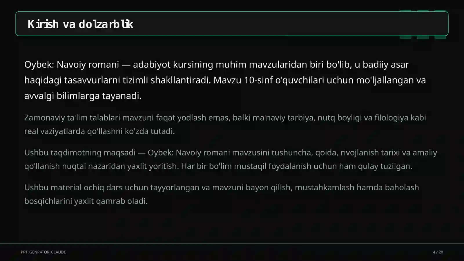 Oybek: Navoiy romani (10-sinf) 4