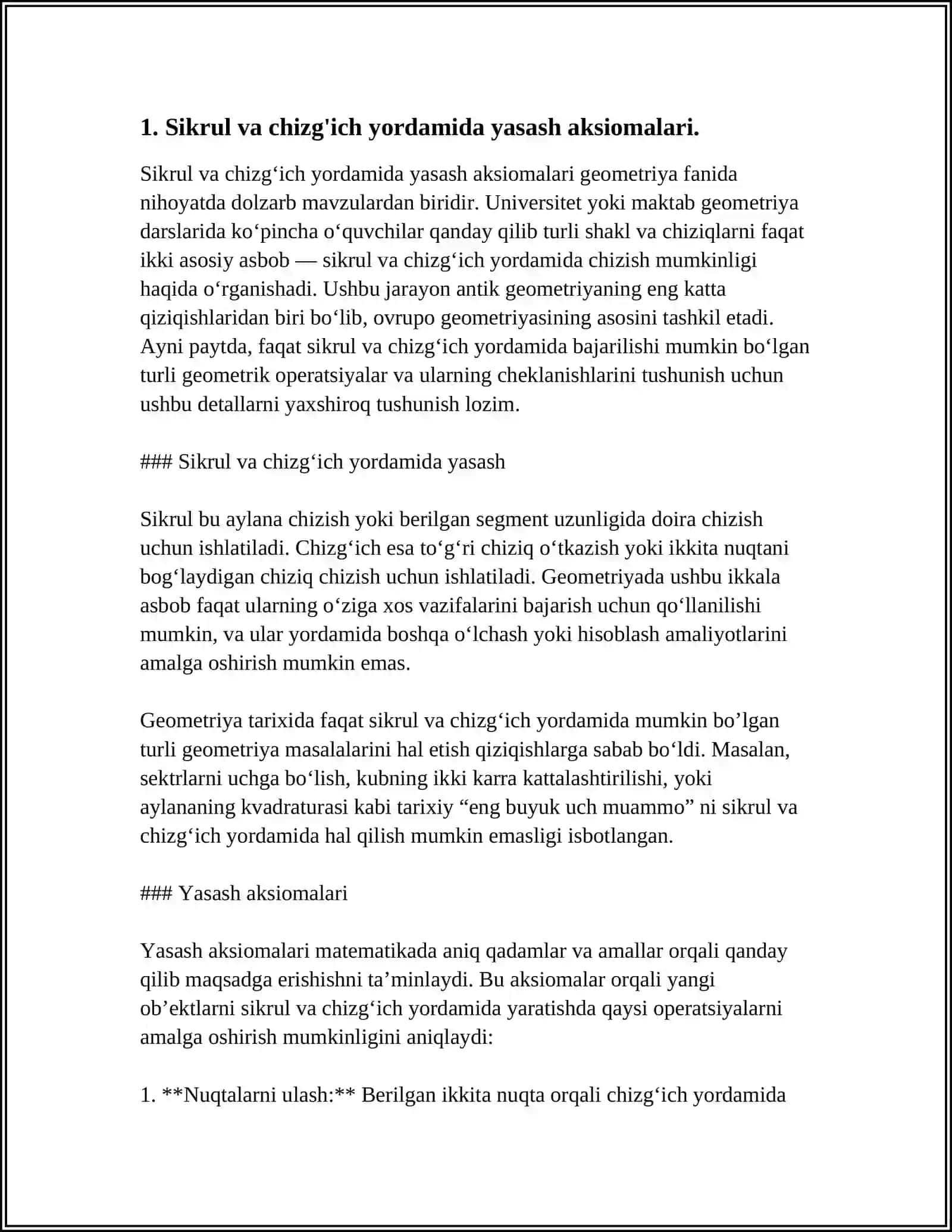 SIRKUL VA CHIZG'ICH YORDAMIDA YASASH AKSIOMALARI 4