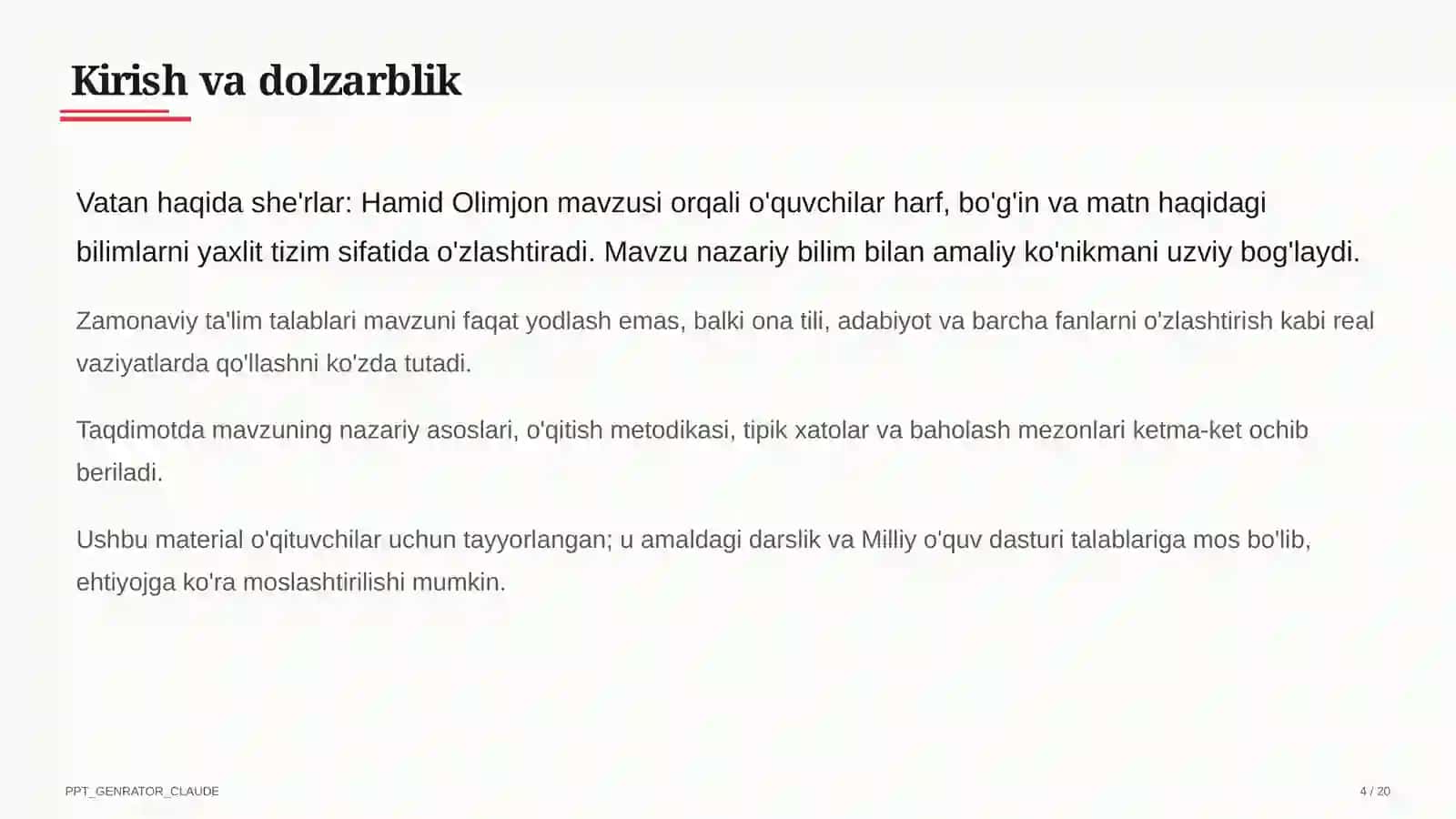 Ona tili va o'qish (1–4) — o'qituvchilar uchun 4