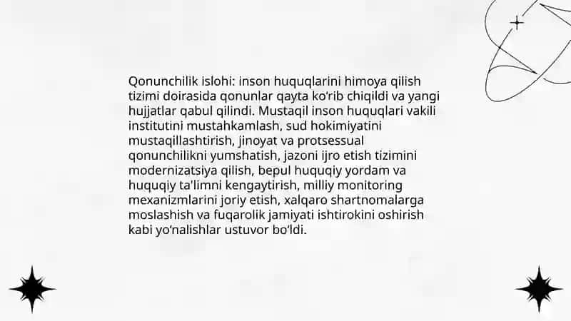 Yangi O'zbekistonda inson haq-huquqlari va erkinliklari kafolatining yaratilishi 4