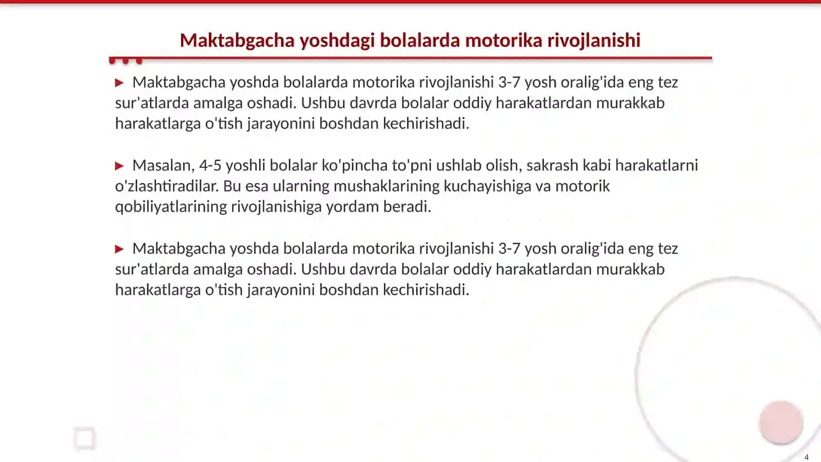 Maktabgacha yoshdagi bolalarda motorika sinsorika shaklillanishi hamda koreksion õyinlardan foydalanish 4