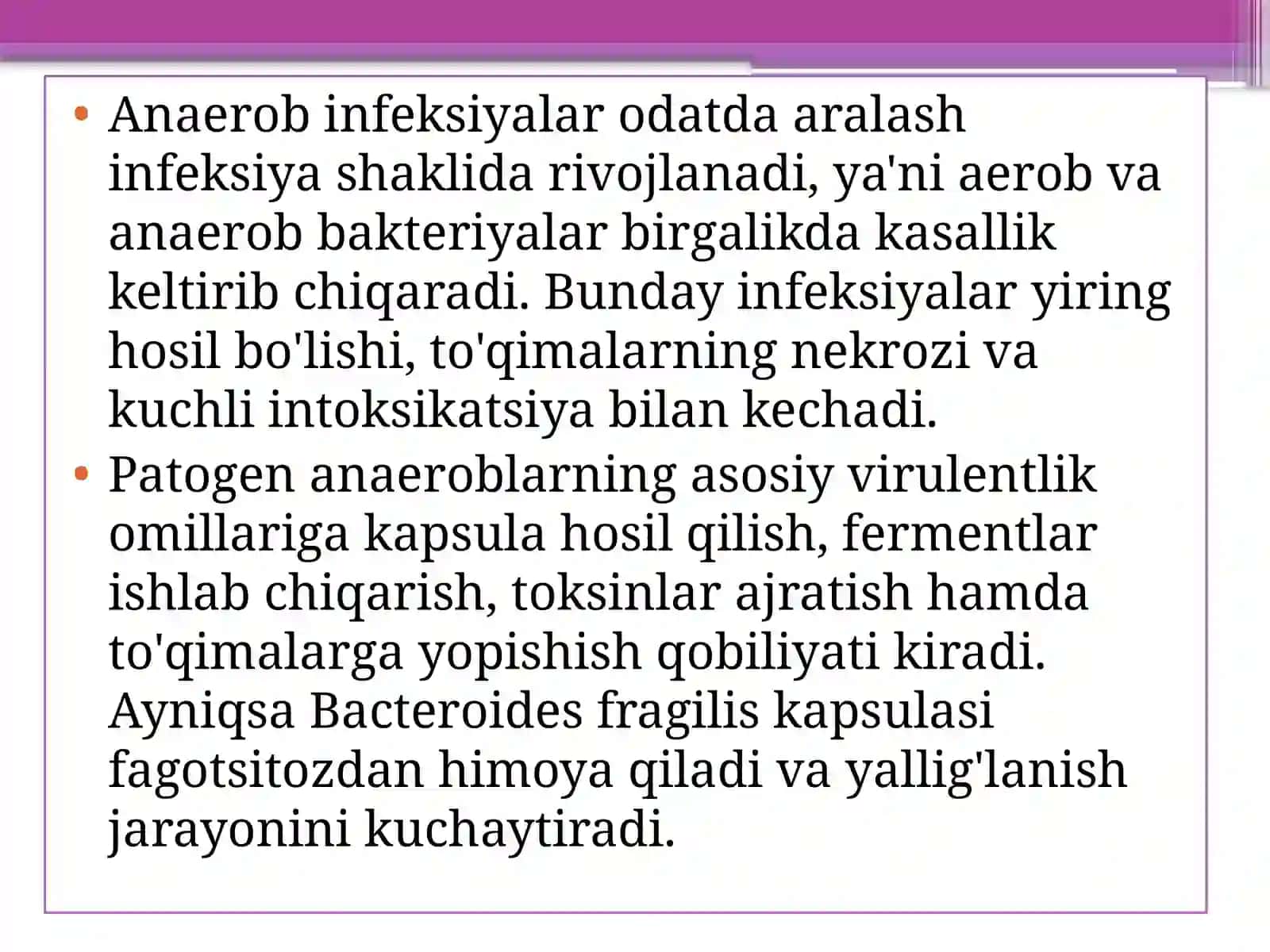 Patogen anaerob klostidial bo‘lmagan infeksiya qo‘zg‘atuvchilari kasalliklar patogenezi 4