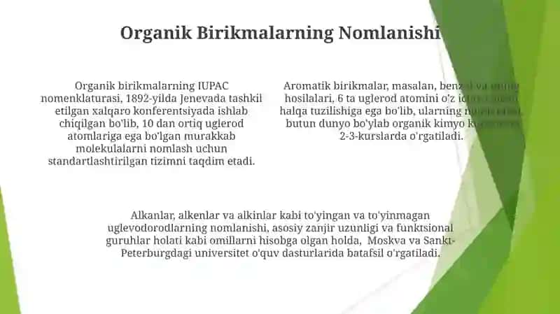 Organik kimyo fanining asosiy qonunlari hamda ularning ahamiyati haqida maʼlumotlar yozish 4