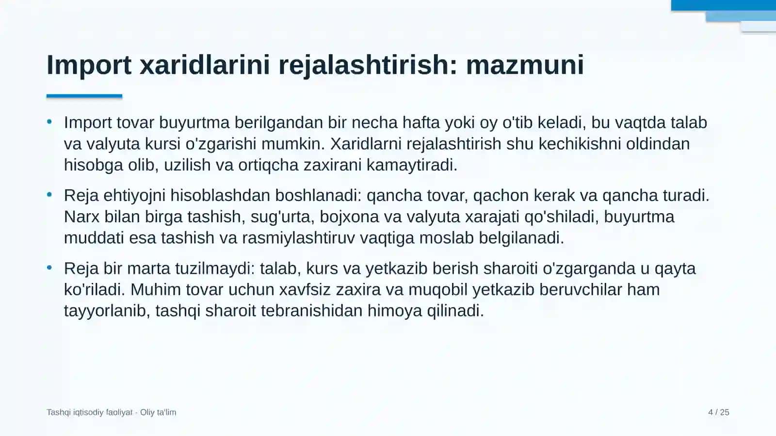 Import xaridlarini rejalashtirish: mohiyati 4