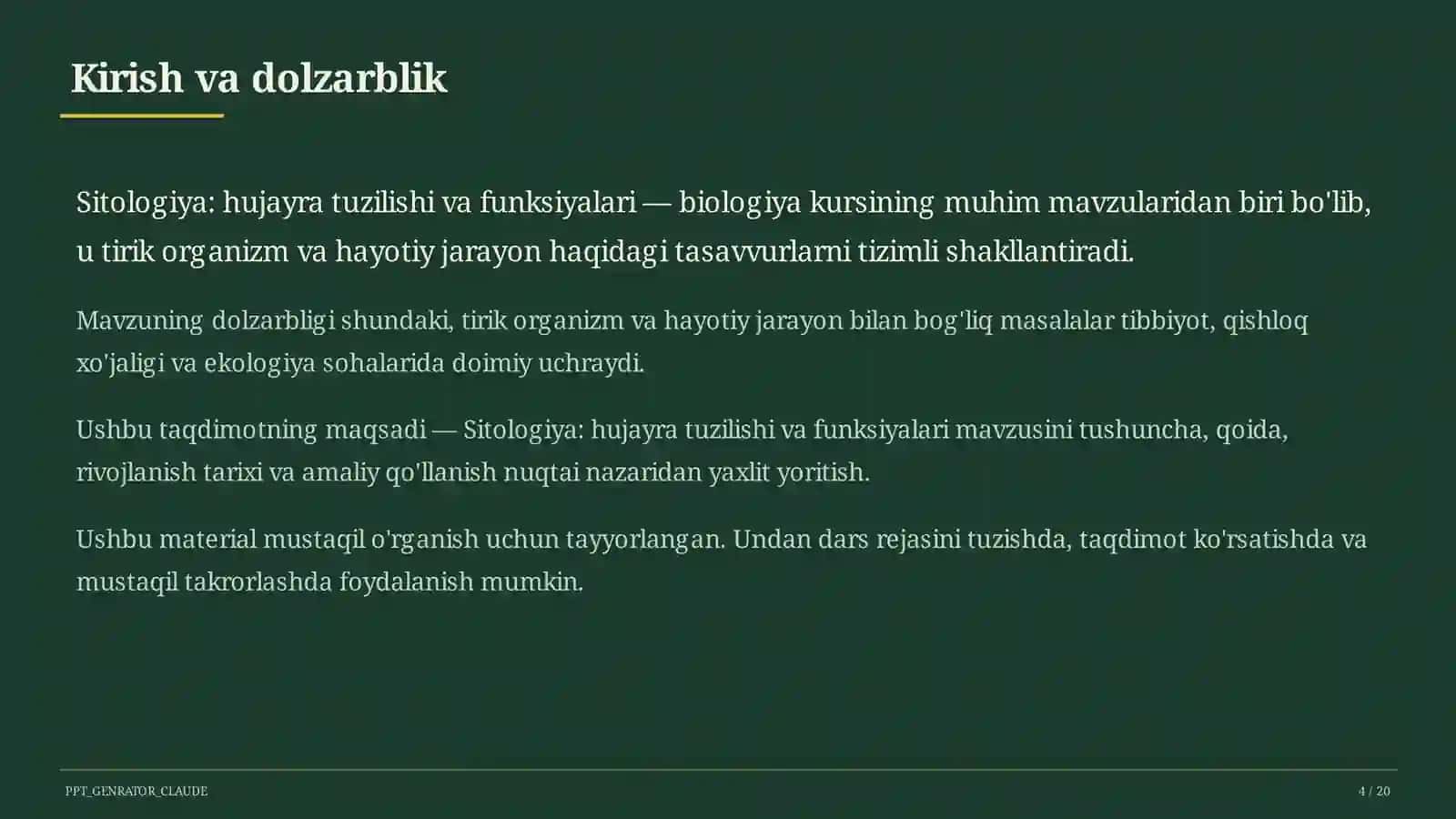 Sitologiya: hujayra tuzilishi va funksiyalari (9-sinf) 4