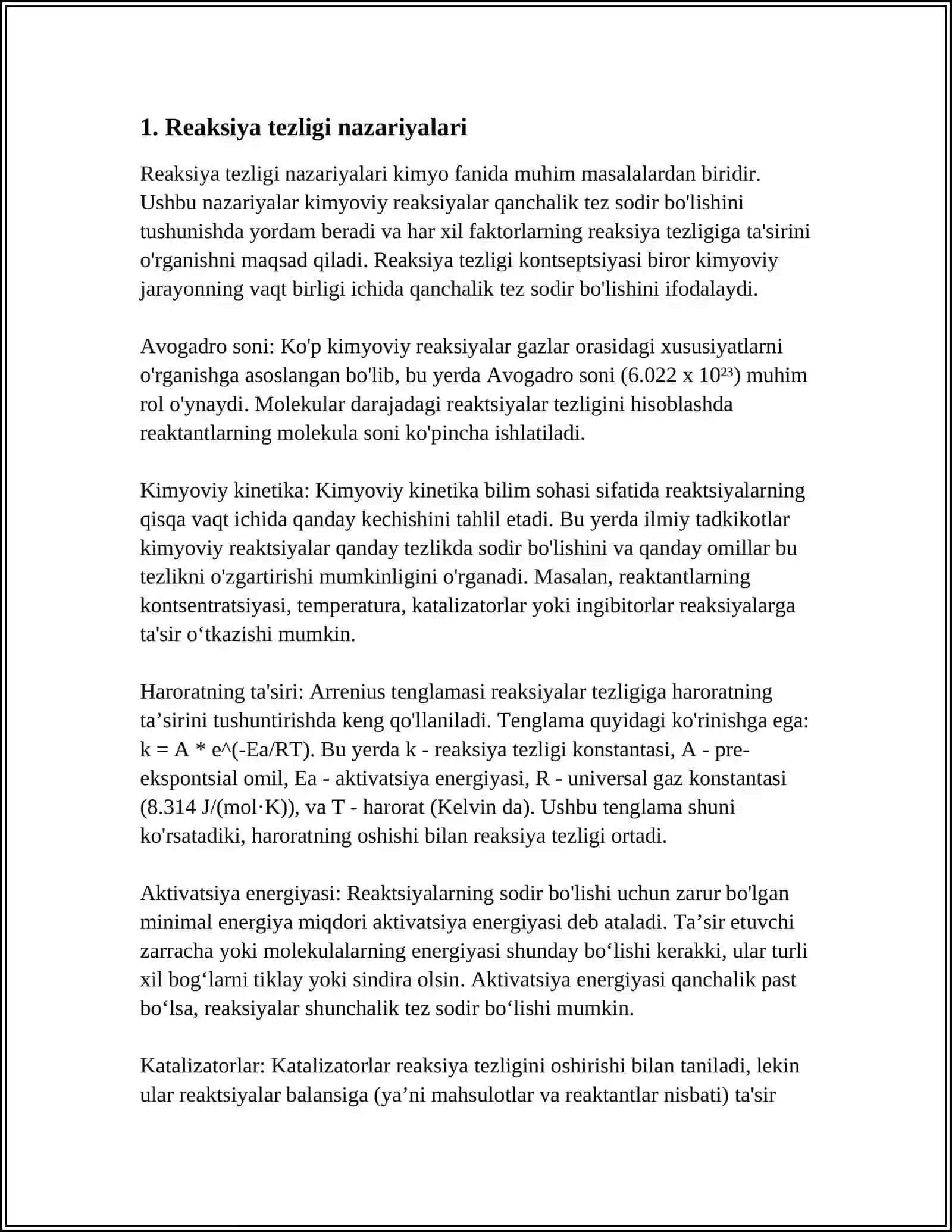 KIMYOVIY REAKSIYALARNING KINETIK QONUNIYATLARI ASOSIDA KINETIK PARAMETRLARNI NAZARIY ANIQLASH USULLARI 4